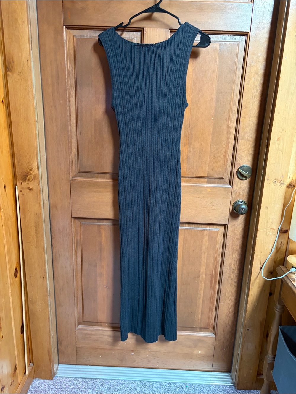 Quince Cotton Cashmere Ribbed Sleeveless Midi Dress Heather Charcoal Size Large